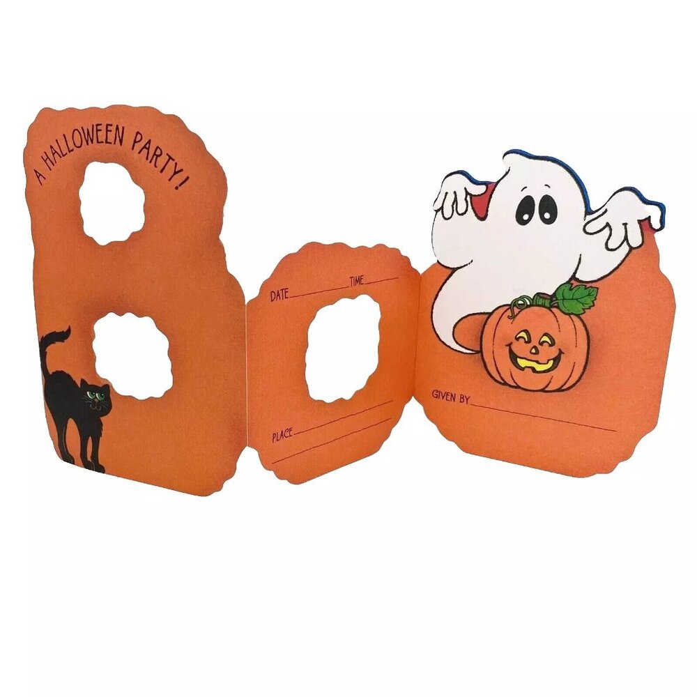 NEW Vintage NOS Halloween Hallmark BOO 4 Invitations Die Cut 5 1/2" x 11 1/2"